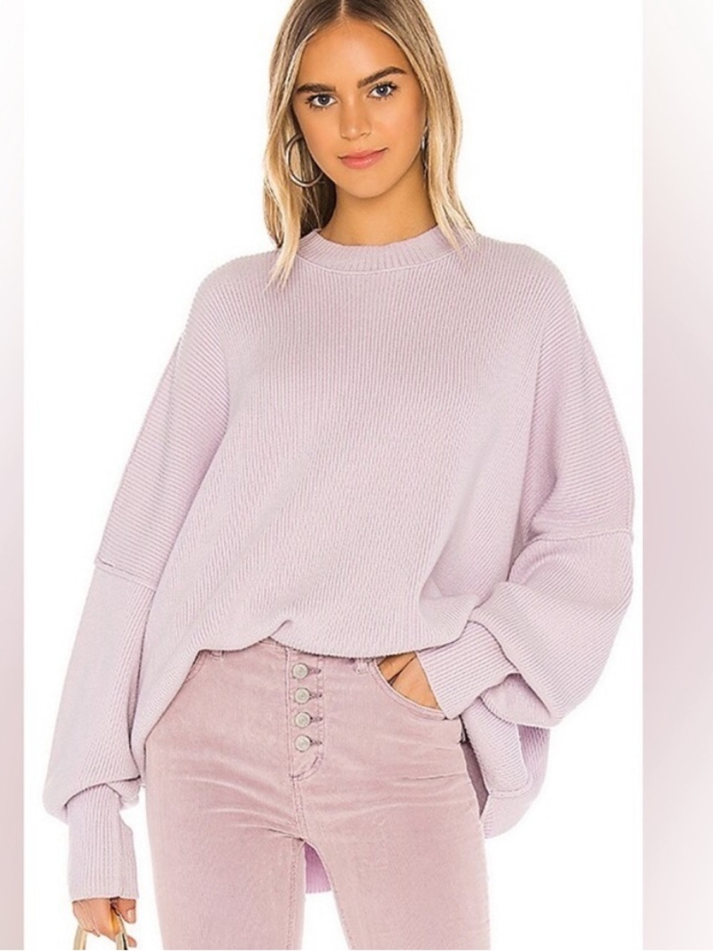 Free People Easy street purple Lavender Waffle-Knit Oversized Tunic Sweater